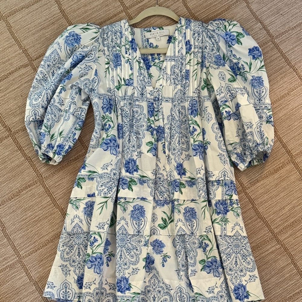 Hunter Bell Blue and White Patterned Dress